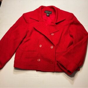 Metropolitan Double Breasted Peacoat Jacket Red ‘Boucle’ Women Sz S Y2K Classic